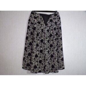 Vintage Bellino Paris Mode Womens Skirt Size 14 Black Off White Floral Pure Silk